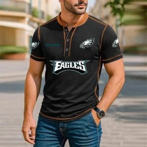Philadelphia Eagles Men's Button Neck T-Shirt Short Sleeve Casual New Design 2025 SPTBNT073