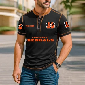 Cincinnati Bengals Men's Button Neck T-Shirt Short Sleeve Casual New Design 2025 SPTBNT077