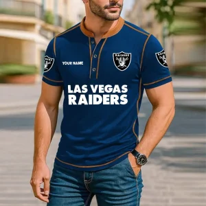 Las Vegas Raiders Men's Button Neck T-Shirt Short Sleeve Casual New Design 2025 SPTBNT080