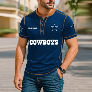 Dallas Cowboys Men's Button Neck T-Shirt Short Sleeve Casual New Design 2025 SPTBNT083
