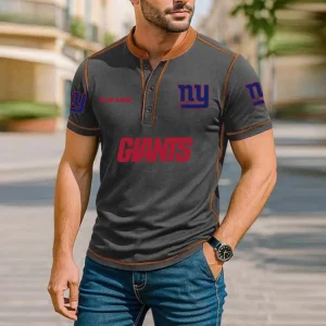 New York Giants Men's Button Neck T-Shirt Short Sleeve Casual New Design 2025 SPTBNT086