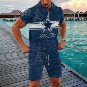 Dallas Cowboys Zip Polo Shirt And Shorts Men GB19