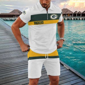 Green Bay Packers Zip Polo Shirt And Shorts Men GB134