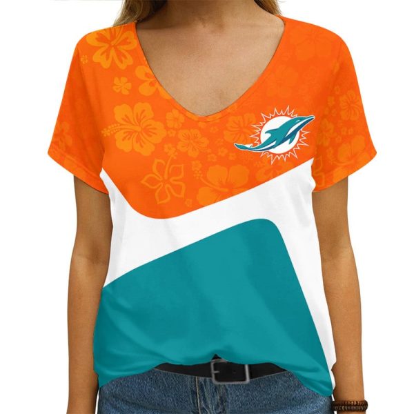 Miami Dolphins V-neck Women T-shirt AGCWTS396 - Image 3