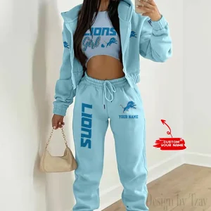Detroit Lions Personalized Women Sporty Streetwear Set SPTWAL3PS204