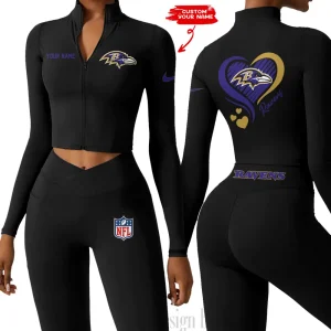 Baltimore Ravens Women Activewear Set 2 Piece Crop Jacket and High Waist Leggings SPTZSTW169