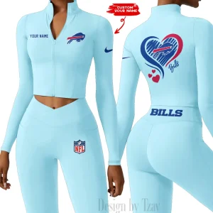 Buffalo Bills Women Activewear Set 2 Piece Crop Jacket and High Waist Leggings SPTZSTW170
