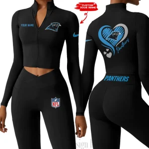 Carolina Panthers Women Activewear Set 2 Piece Crop Jacket and High Waist Leggings SPTZSTW171