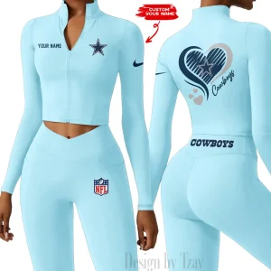 Dallas Cowboys Women Activewear Set 2 Piece Crop Jacket and High Waist Leggings SPTZSTW175