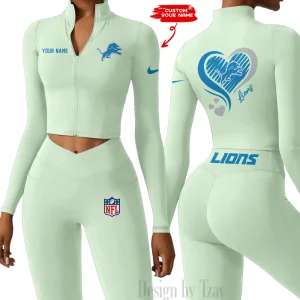 Detroit Lions Women Activewear Set 2 Piece Crop Jacket and High Waist Leggings SPTZSTW177