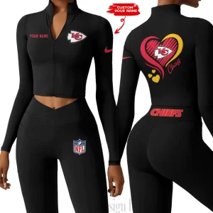Kansas City Chiefs Women Activewear Set 2 Piece Crop Jacket and High Waist Leggings SPTZSTW182