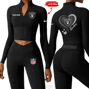 Las Vegas Raiders Women Activewear Set 2 Piece Crop Jacket and High Waist Leggings SPTZSTW183