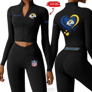 Los Angeles Rams Women Activewear Set 2 Piece Crop Jacket and High Waist Leggings SPTZSTW185