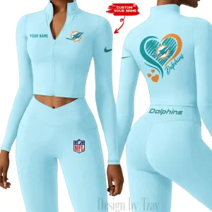 Miami Dolphins Women Activewear Set 2 Piece Crop Jacket and High Waist Leggings SPTZSTW186