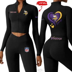 Minnesota Vikings Women Activewear Set 2 Piece Crop Jacket and High Waist Leggings SPTZSTW187