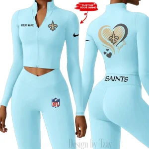 New Orleans Saints Women Activewear Set 2 Piece Crop Jacket and High Waist Leggings SPTZSTW189
