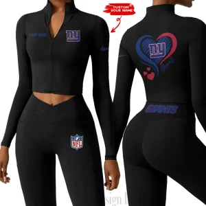 New York Giants Women Activewear Set 2 Piece Crop Jacket and High Waist Leggings SPTZSTW190