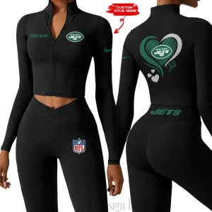 New York Jets Women Activewear Set 2 Piece Crop Jacket and High Waist Leggings SPTZSTW191