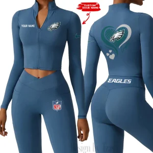 Philadelphia Eagles Women Activewear Set 2 Piece Crop Jacket and High Waist Leggings SPTZSTW192