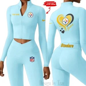 Pittsburgh Steelers Women Activewear Set 2 Piece Crop Jacket and High Waist Leggings SPTZSTW193
