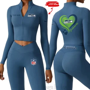 Seattle Seahawks Women Activewear Set 2 Piece Crop Jacket and High Waist Leggings SPTZSTW195