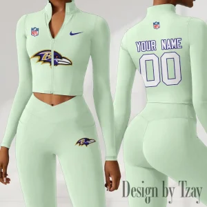 Baltimore Ravens Women Activewear Set 2 Piece Crop Jacket and High Waist Leggings SPTZSTW201