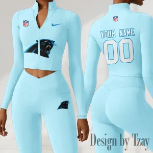 Carolina Panthers Women Activewear Set 2 Piece Crop Jacket and High Waist Leggings SPTZSTW203