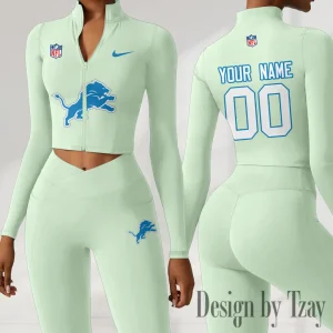 Detroit Lions Women Activewear Set 2 Piece Crop Jacket and High Waist Leggings SPTZSTW209