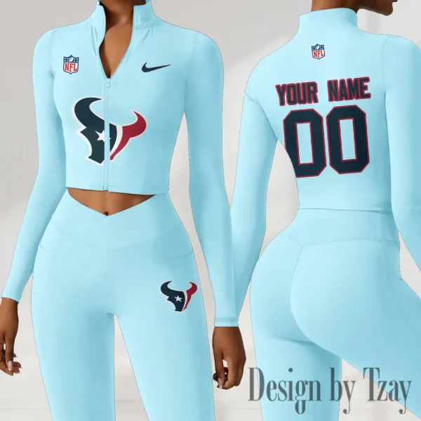 Houston Texans Women Activewear Set 2 Piece Crop Jacket and High Waist Leggings SPTZSTW211 - Image 2