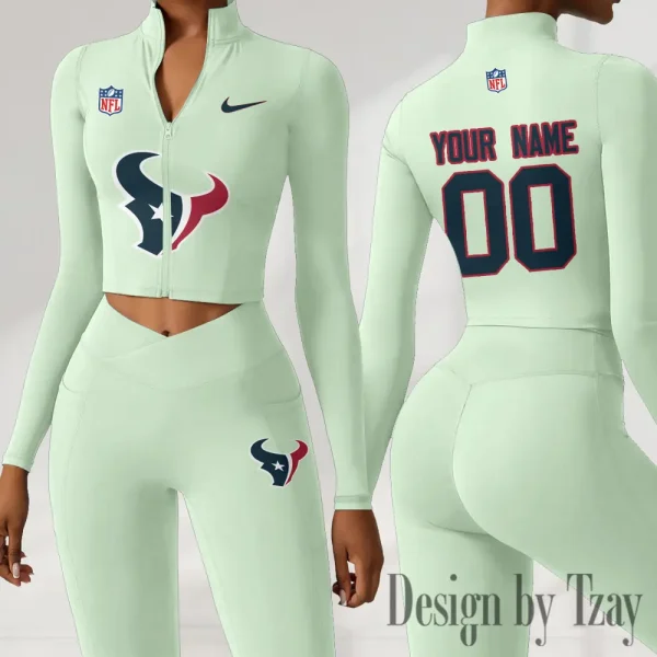 Houston Texans Women Activewear Set 2 Piece Crop Jacket and High Waist Leggings SPTZSTW211 - Image 3