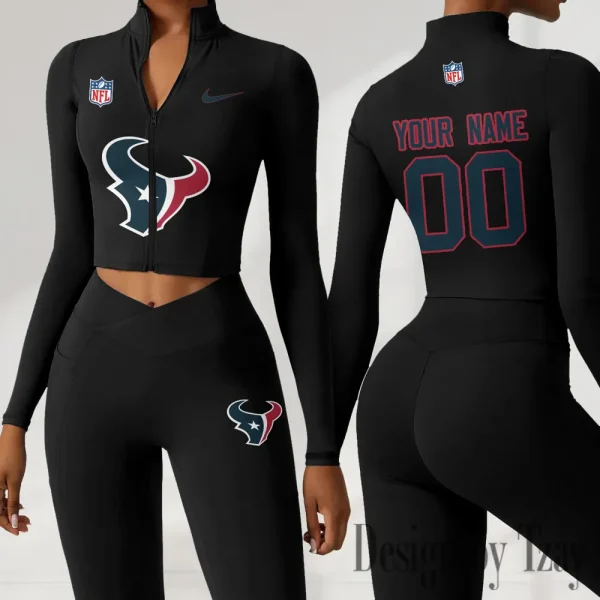 Houston Texans Women Activewear Set 2 Piece Crop Jacket and High Waist Leggings SPTZSTW211 - Image 4