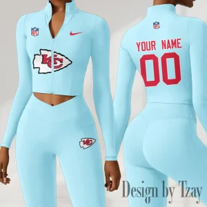 Kansas City Chiefs Women Activewear Set 2 Piece Crop Jacket and High Waist Leggings SPTZSTW214