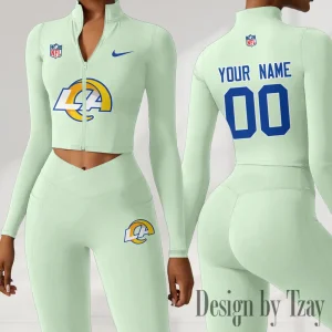 Los Angeles Rams Women Activewear Set 2 Piece Crop Jacket and High Waist Leggings SPTZSTW217