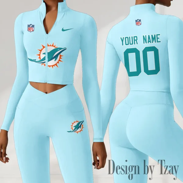 Miami Dolphins Women Activewear Set 2 Piece Crop Jacket and High Waist Leggings SPTZSTW218 - Image 2