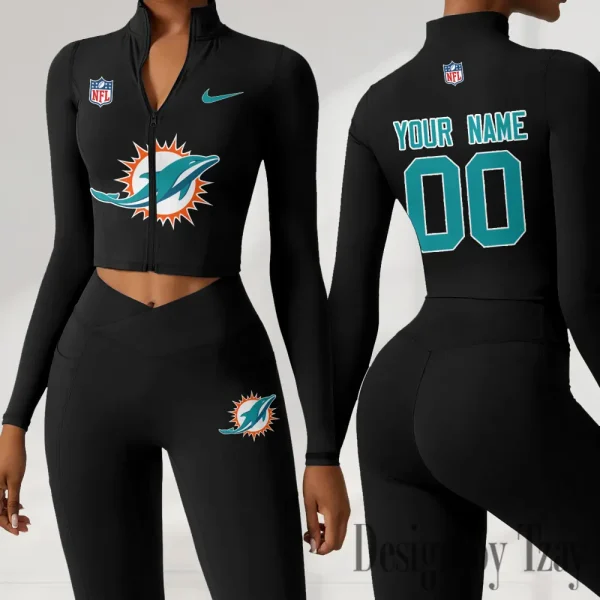 Miami Dolphins Women Activewear Set 2 Piece Crop Jacket and High Waist Leggings SPTZSTW218 - Image 3