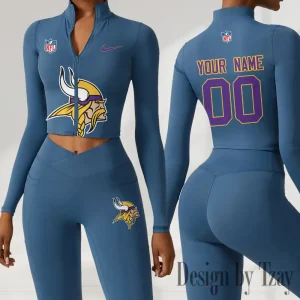 Minnesota Vikings Women Activewear Set 2 Piece Crop Jacket and High Waist Leggings SPTZSTW219