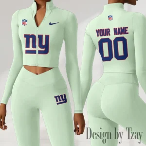 New York Giants Women Activewear Set 2 Piece Crop Jacket and High Waist Leggings SPTZSTW222