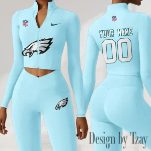 Philadelphia Eagles Women Activewear Set 2 Piece Crop Jacket and High Waist Leggings SPTZSTW224