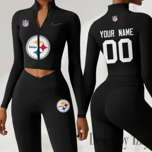 Pittsburgh Steelers Women Activewear Set 2 Piece Crop Jacket and High Waist Leggings SPTZSTW225