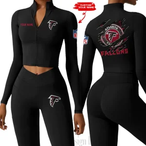 Atlanta Falcons Women Activewear Set 2 Piece Crop Jacket and High Waist Leggings SPTZSTW232