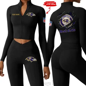 Baltimore Ravens Women Activewear Set 2 Piece Crop Jacket and High Waist Leggings SPTZSTW233