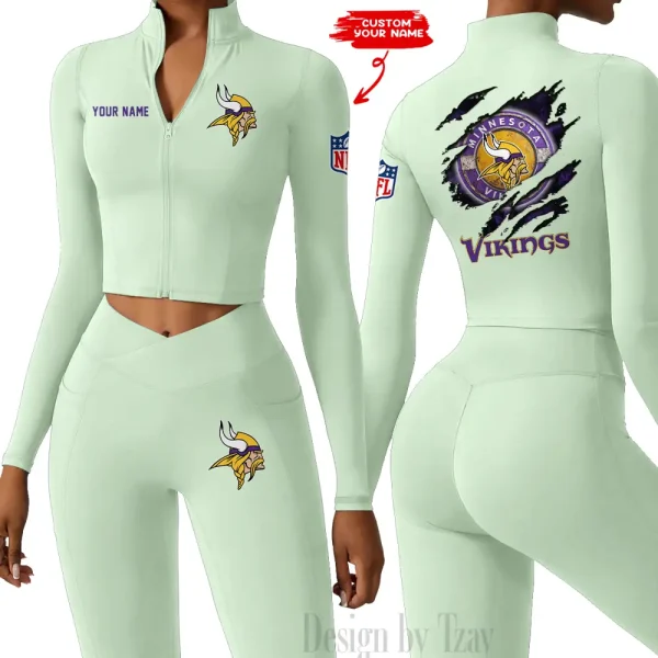 Minnesota Vikings Women Activewear Set 2 Piece Crop Jacket and High Waist Leggings SPTZSTW251 - Image 3