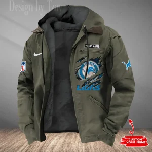 Detroit Lions Men's Casual Padded Jacket Hooded Trending 2025 SPTPJH172