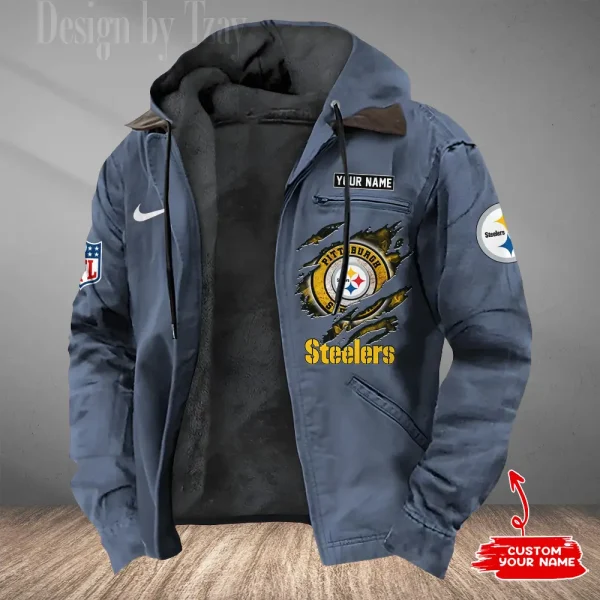 Pittsburgh Steelers Men's Casual Padded Jacket Hooded Trending 2025 SPTPJH188 - Image 3