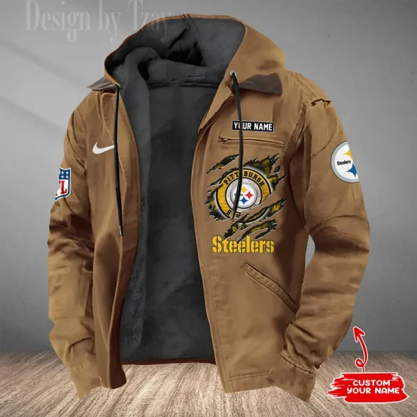 Pittsburgh Steelers Men's Casual Padded Jacket Hooded Trending 2025 SPTPJH188 - Image 4