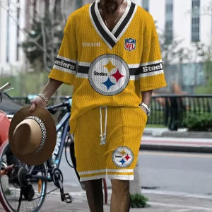 Pittsburgh Steelers Summer New Men's 2 Piece Set Short Sleeve V-neck Casual SPTMTPSVNC001