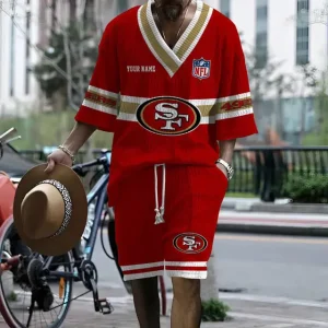 San Francisco 49ers Summer New Men's 2 Piece Set Short Sleeve V-neck Casual SPTMTPSVNC002