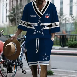 Dallas Cowboys Summer New Men's 2 Piece Set Short Sleeve V-neck Casual SPTMTPSVNC004