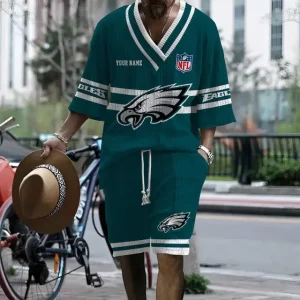 Philadelphia Eagles Summer New Men's 2 Piece Set Short Sleeve V-neck Casual SPTMTPSVNC005