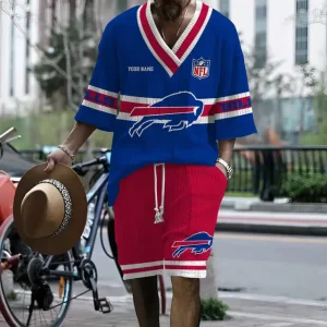 Buffalo Bills Summer New Men's 2 Piece Set Short Sleeve V-neck Casual SPTMTPSVNC006